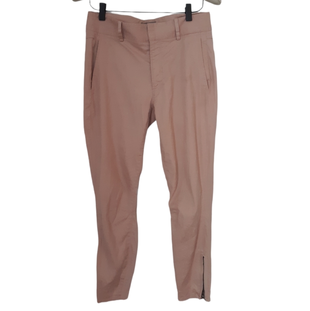 Helmut Lang Sz 0 Slub Twill Cropped Blush Pink Skinny Zip Ankle Flax Blend Pants
